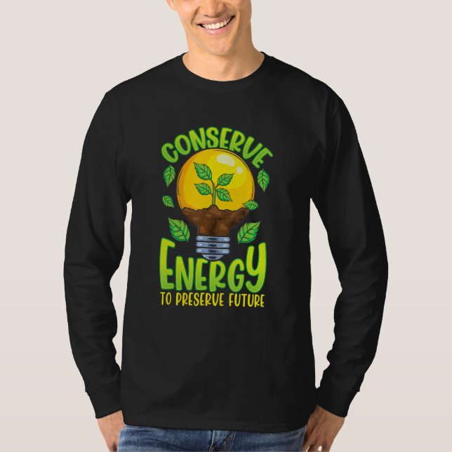 Conserve Energy Lightbulb Tree Green Environment T Shirt (Framsida)