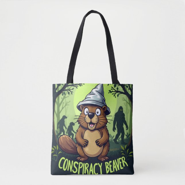 Conspiracy Beaver | Funny Cryptid Hunter Tygkasse (Framsida)