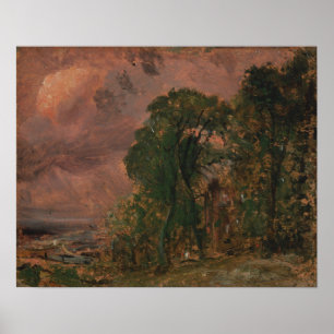 Constable - En vy från Hampstead stormigt väder Poster