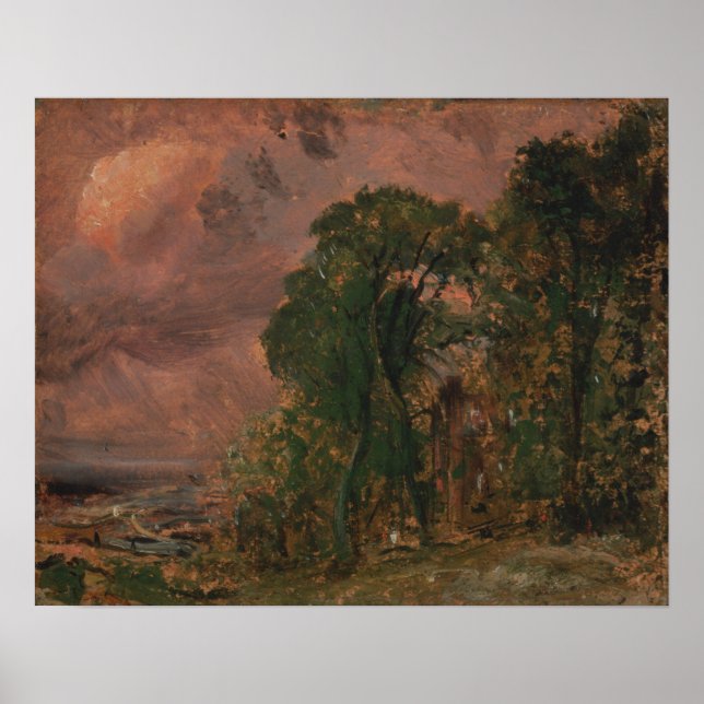 Constable - En vy från Hampstead stormigt väder Poster (Framsidan)