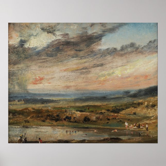 Constable - Hampstead Heath med damm och badande Poster (Framsidan)