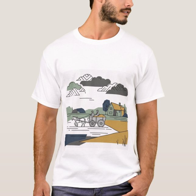 Constable’s Hösvagn Linje Konst Illustration T-Shi T Shirt (Framsida)
