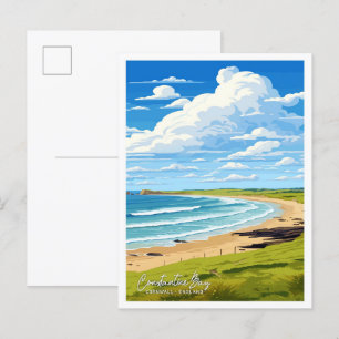 Constantine Bay Cornwall Art Travel illustration Vykort