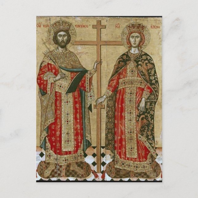 Constantine och Helen av Emmanuel Tzanes Vykort (Framsida)