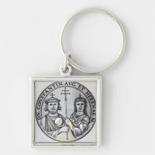 Constantine VI och hans mor Irene Fyrkantig Silverfärgad Nyckelring