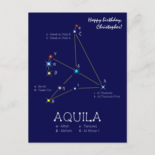 Constellation Aquila i norra halvklotet Vykort (Framsida)