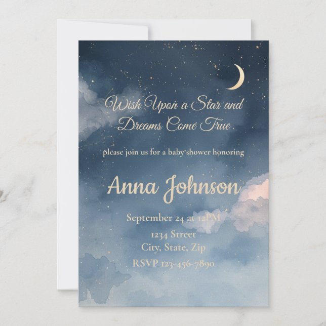 Constellation Baby Shower Invitation | Watercolor Inbjudningar (Framsida)