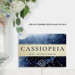 Constellation Cassiopeia (eller annat) Blue Guld Bordsnummer<br><div class="desc">Elegant celestial konstellation "Cassiopeia" (eller något annat, eftersom du kan anpassa den till vilket namn som helst) bordsnummer. Fintvätt av vattenfärg galaxi med konstellationernas bakgrund i en vacker blandning av blått, marint, blek blått och guldfärgat nyans. Elegant guld rand med konstellationen namn i blått. Möjlighet att ändra konstellationen namn och...</div>