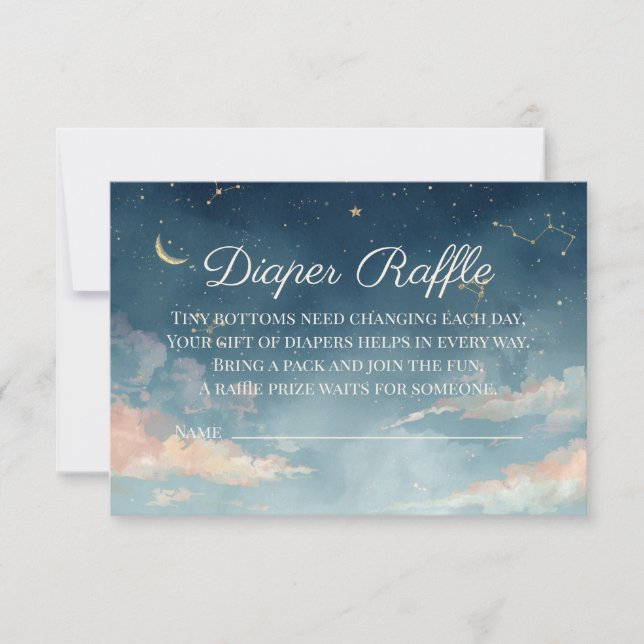 Constellation Diaper Raffle Card | Watercolor Moon Tack Kort (Framsida)