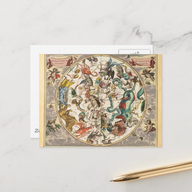 Constellation Himmel Celestial Zodiac Star Karta Vykort (Fram/Back In Situ)