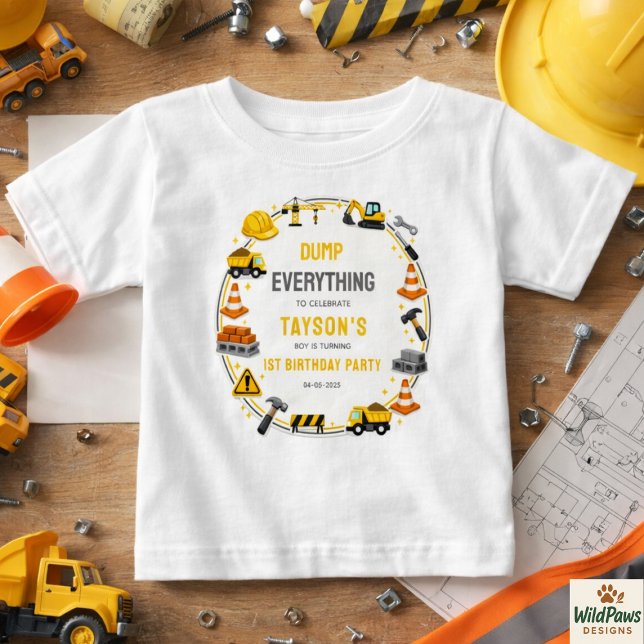 Construction 1ST Birthday | Builder Truck Party T Shirt (Construction 1ST Birthday | Builder Truck Party Baby T-Shirt
)