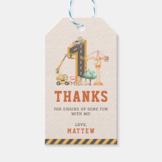 Construction 1st Birthday Party Thank You Presentetikett