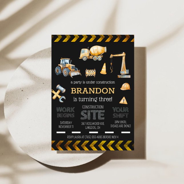 Construction 3rd Boys Birthday Party Invitation Inbjudningar (Construction 3rd Boys Birthday Party Invitation)