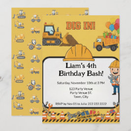 Construction 4th Birthday Invitation | Boy Truck  Inbjudningar