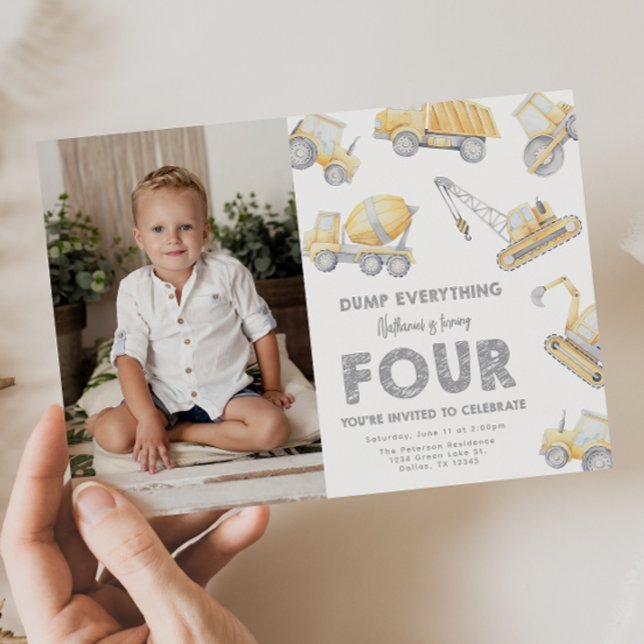 Construction 4th FOUR Birthday Party Inbjudningar (Skapare uppladdad)