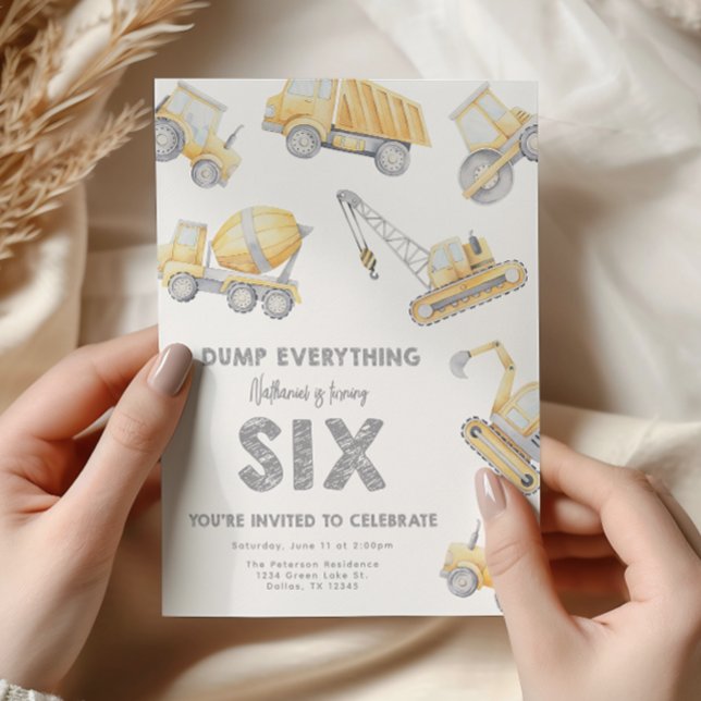 Construction 6th SIX Birthday Party Inbjudningar (Skapare uppladdad)
