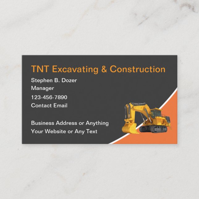 Construction And Excavating Business Cards Visitkort (Framsida)