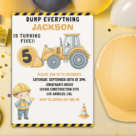 Construction Birthday 5 | Dump Truck & Excavator Inbjudningar