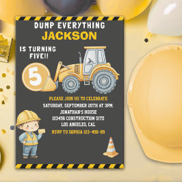Construction Birthday 5 | Dump Truck & Excavator Inbjudningar
