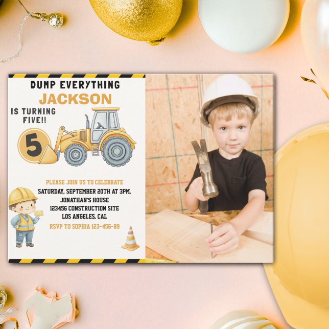 Construction Birthday 5 with Photo | Dump Truck Inbjudningar (Skapare uppladdad)