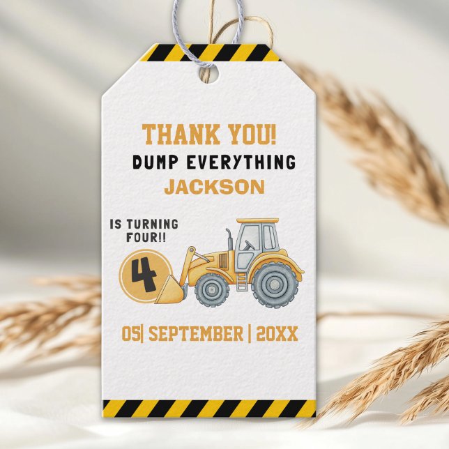 Construction Birthday Boy 4 | Dump Truck Presentetikett (Skapare uppladdad)