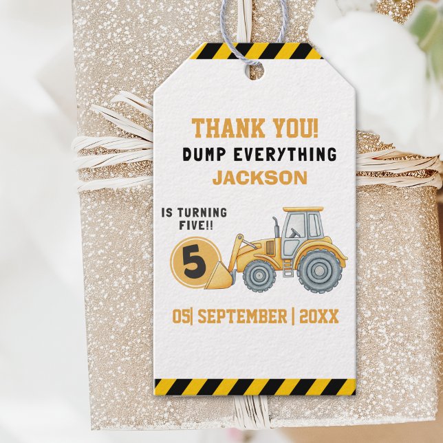 Construction Birthday Boy 5 | Dump Truck Presentetikett (Skapare uppladdad)