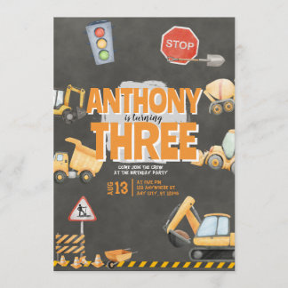 Construction Birthday Invitation Inbjudningar