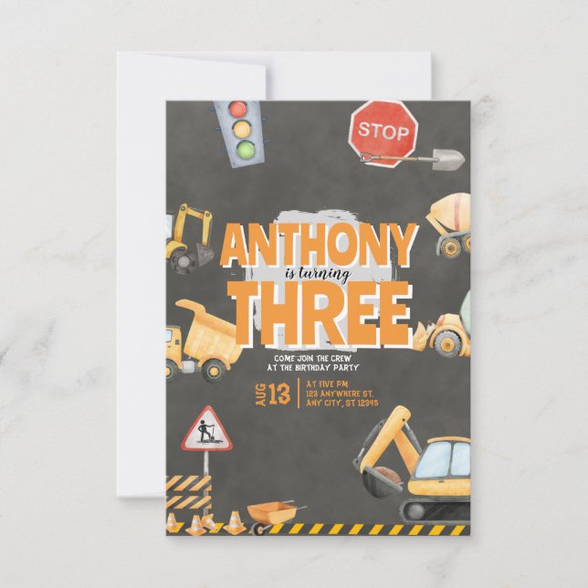 Construction Birthday Invitation Inbjudningar (Framsida)