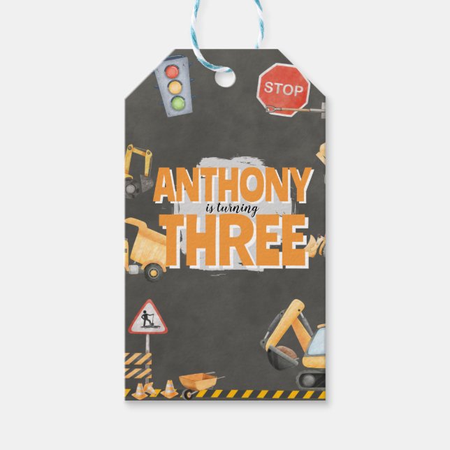 Construction Birthday Invitation Presentetikett (Framsidan)