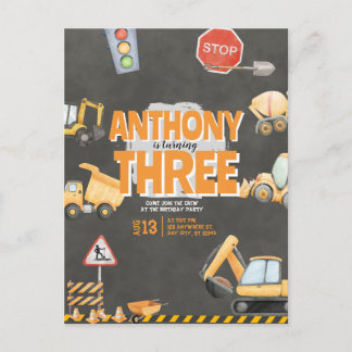 Construction Birthday Invitation Vykort
