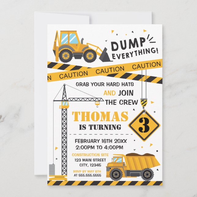 Construction Birthday kid Invitation Inbjudningar (Framsida)