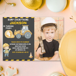 Construction Birthday with Photo | Dump Truck Inbjudningar