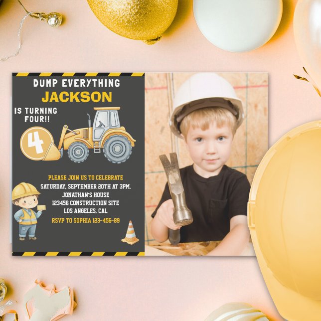 Construction Birthday  with Photo | Dump Truck  Inbjudningar (Skapare uppladdad)