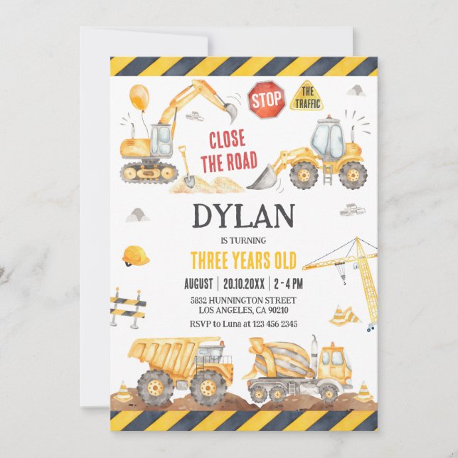 Construction Boy Birthday Invitation Inbjudningar (Framsida)
