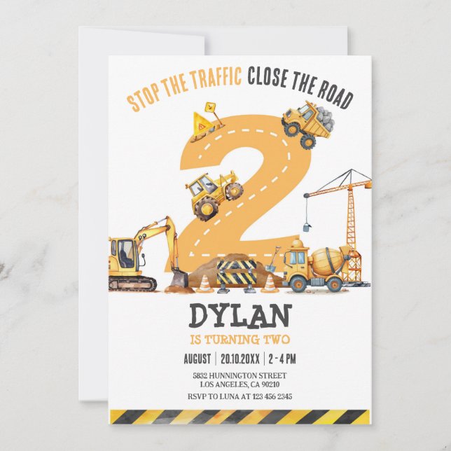 Construction Boy Birthday Invitation Inbjudningar (Framsida)