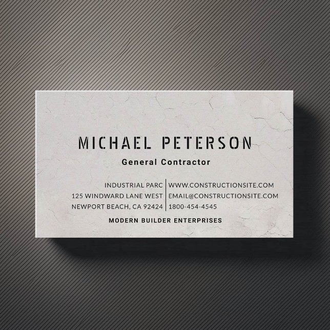 Construction Builder Developer Stucco BW Modern Visitkort (construction company builder remodeling business card stucco simple minimalist modern)