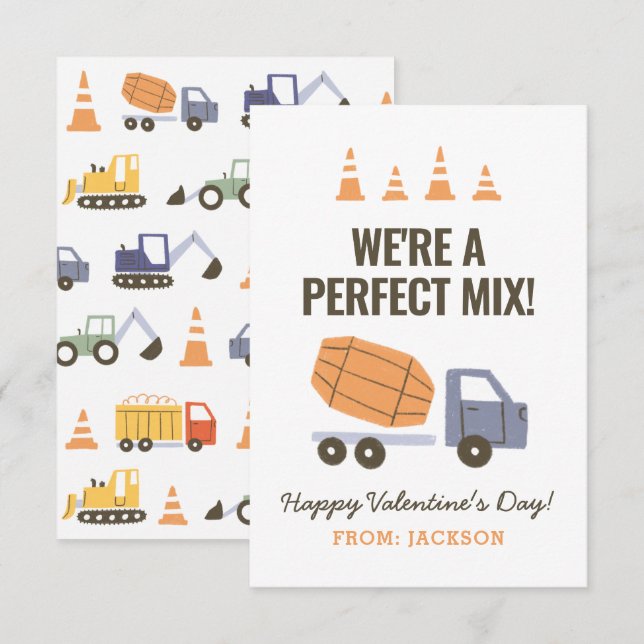 Construction Cement Mixer Kids Classroom Valentine Anteckningskort (Fram/baksida)