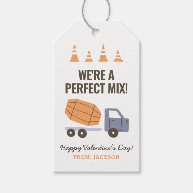 Construction Cement Mixer Kids Classroom Valentine Presentetikett (Framsidan)