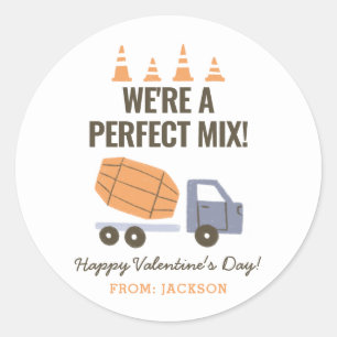Construction Cement Mixer Kids Classroom Valentine Runt Klistermärke