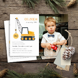 Construction Crane Fordon Photo Birthday Inbjudan