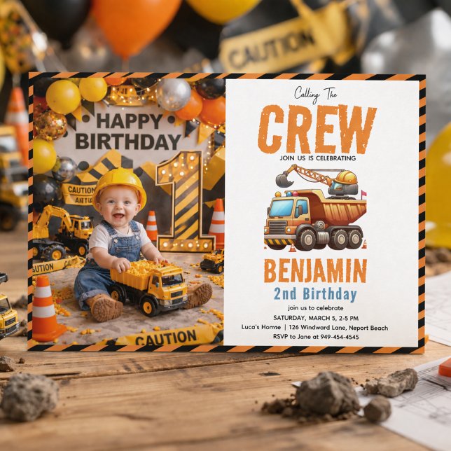Construction Crew Dump Truck Boy 2nd Birthday Inbjudningar (Construction Crew Dump Truck Boy 2nd Birthday Invitation
)
