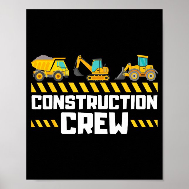 Construction Crew Worker Excavator Boys Girls Kids Poster (Framsidan)