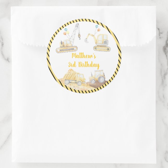 Construction Digger Lastbil Birthday Runt Klistermärke (Väska)