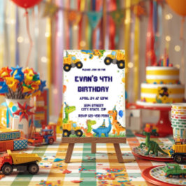 Construction Dinosaur Birthday Invitation Dump Inbjudningar