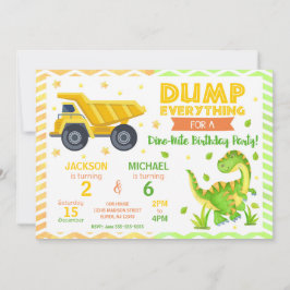 Construction & Dinosaur Joint Birthday Invitation Inbjudningar