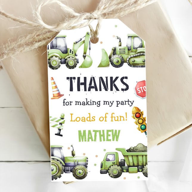 Construction Dump Truck Digger 1-årsdag Presentetikett (Skapare uppladdad)