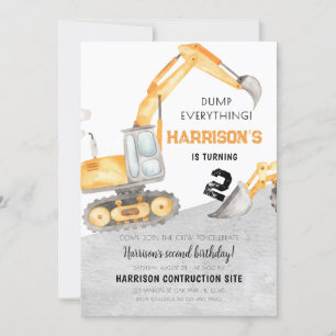 Construction Dump Truck Digger 2-års födelsedag Inbjudningar