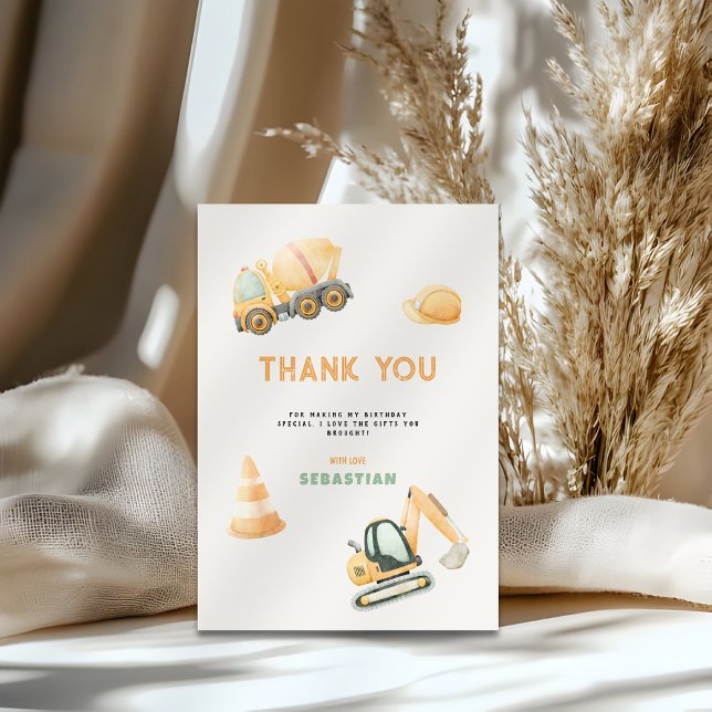 Construction Dump Truck Party Boy First Birthday Tack Kort (Construction For Boys Thank You Card)