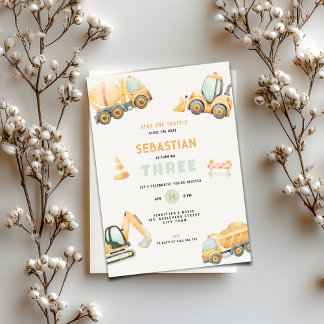 Construction Dump Truck Party Boys Birthday Inbjudningar