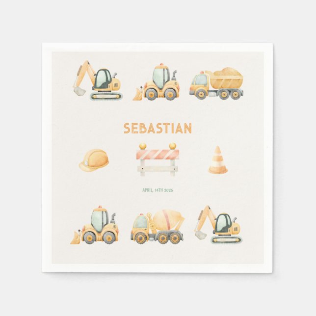 Construction Dump Truck Party Boys Birthday Pappersservett (Framsidan)